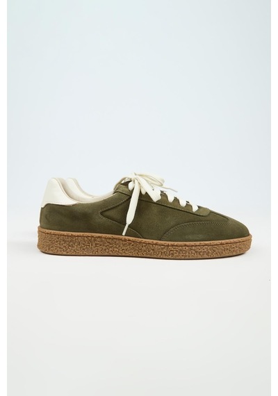 Krahe Palminteri 2 Erkek Hakiki Deri Bağcıklı Haki-ekru Sneakers
