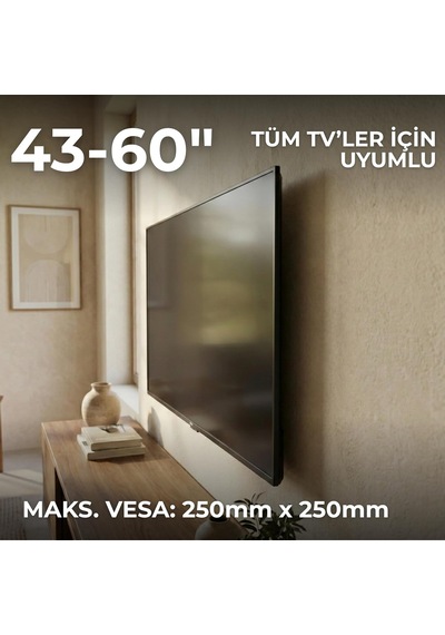 Hdx8704 Sabit Tv Askı Aparatı 43-60 İnç Orta Ve Büyük Ekran Duvara Montaj Aparatı - 50 Kg Taşıma Kapasitesi, Maksimum 250x250 Mm Vesa Uyumlu, Siyah Metal