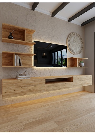 Resital Ledli Duvara Monte Tv Sehpası - Çam - W6014-6 Çam Resital Ledli Duvara Monte Tv Sehpası - Çam - W6014-6 Çam