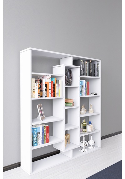 Kiola 14 Bölmeli Dekoratif Açık Tasarım Kitaplık Modern Kitap... Beyaz