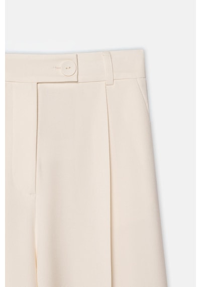 Kadın Ekru Pileli Geniş Paça Pantolon