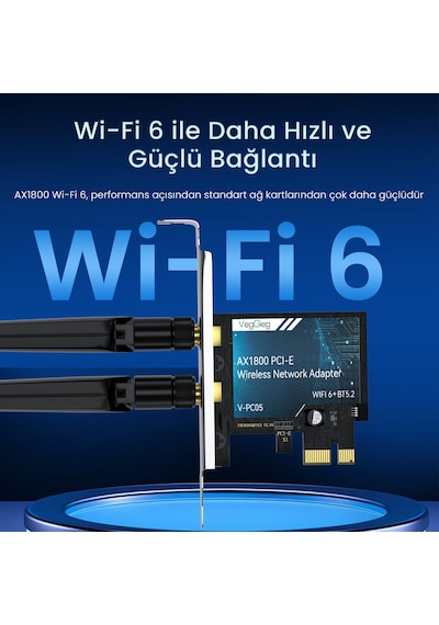 Veggieg Ax1800 Wi-fi 6 Alıcı Ve Bluetooth 5.2 Adaptör 5db Dual Anten Pcıe Wifi Ağ Kartı