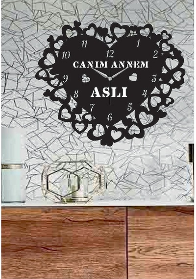 Kişiye Özel Isimli Canım Annem Ahşap Duvar Saati Siyah