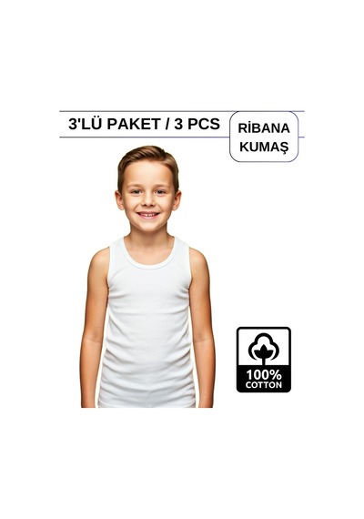 Alya Underwear Erkek Çocuk Pamuk Ribana Atlet Oval Yaka 3'lü Paket Beyaz,siyah,gri-t01
