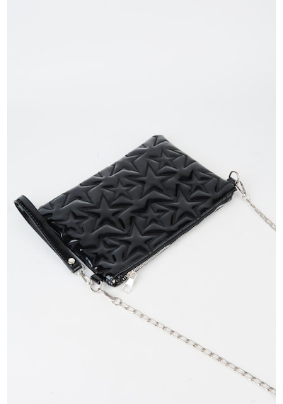 Vivaq Kadın Siyah Yıldız Nakışlı Rugan Deri Bilek Ve Zincir Askılı Portföy El Ve Clutch Çanta