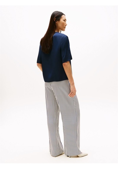 Sateen C-neck Relaxed T-shırt Kadın Mavi Bluz - Ww0ww45900