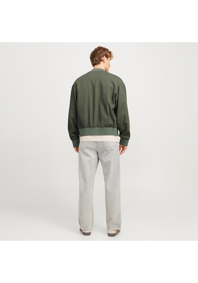 Jack & Jones Jack&jones Ario Linen Bomber Erkek Gri Yuvarlak Yaka Ceket Gri
