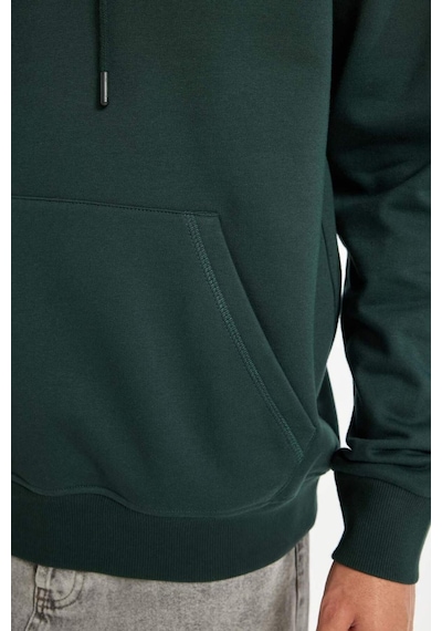DeFacto Regular Fit Kapüşonlu Kanguru Cepli İçi Yumuşak Tüylü Basic Düz Sweatshirt X8283AZ24AUGN536 Yeşil