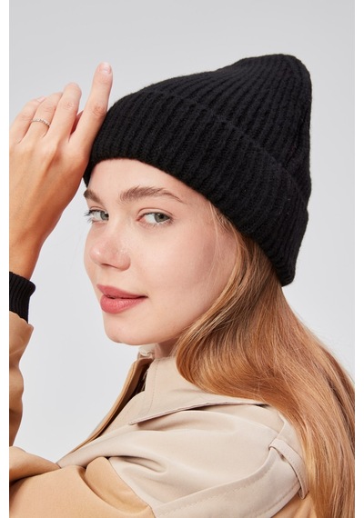 Derikem Basic Şık Standart Lüks Unisex Tiftik Bere Siyah
