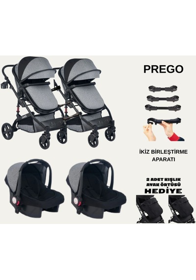 İkiz Yan Yana Ayrılıp Birleşebilen Travel Sistem Çift Yönlü Bebek Arabası Puset Birleştirme Aparatlı