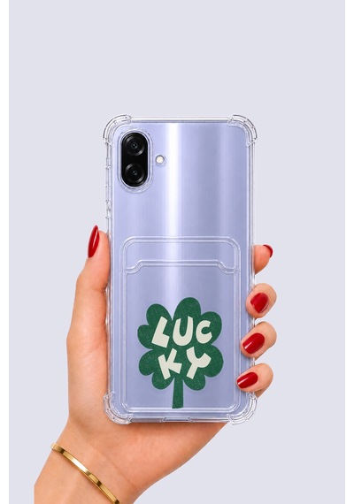 Hepsi Samsung Galaxy Uyumlu A07 Kartlıklı Lucky Yonca Desenli Kılıf Najmaddin Çok Renkli