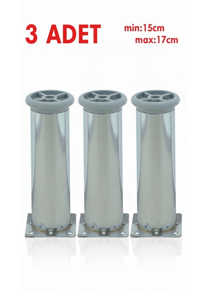 Ludıa Metal Ayarlanabilir 3 Adet Mobilya Ayağı Metal Tablalı 15cm Gri