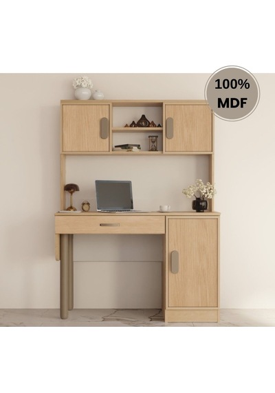 Karanfil Mdf Kitaplıklı Dolaplı Çalışma Masası Bej