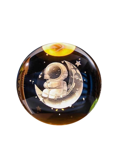 Dekoratif Ay Üstünde Astronot Tasarımlı Plastik Altlıklı Cam Küre 01