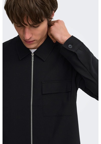 Only & Sons Onswıll Erkek Fermuarlı Overshirt Gömlek Regular Fit Günlük Şık Siyah