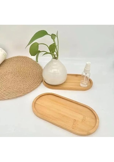 Oval Doğal Bambu Sunum Tabağı - 23x12 Cm Yuvarlak Hatlı Düz Servis Tepsisi - Sushi, Tatlı Ve Kahve Sunumluk Diğer