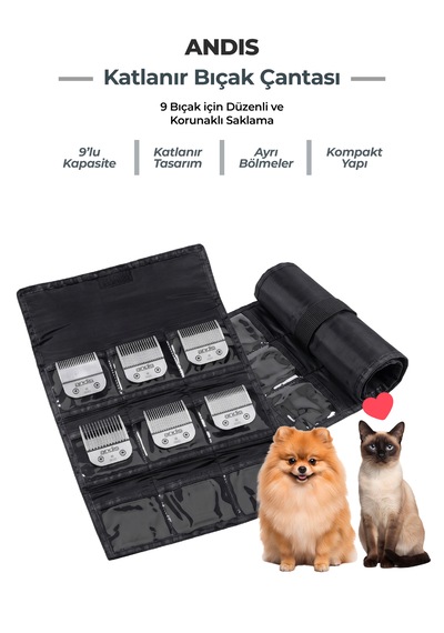 Andis Katlanır Yedek Kedi Köpek Tıraş Bıçağı Çantası 9'lu