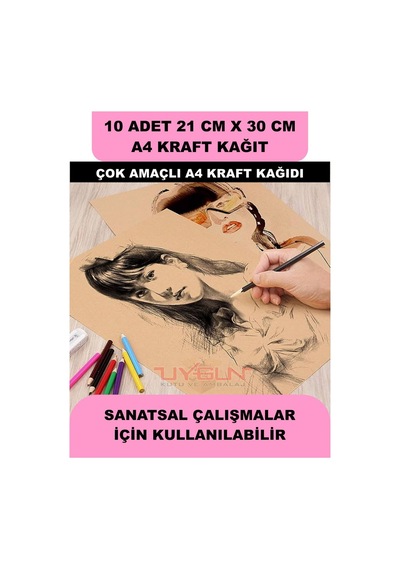 10 Adet A4 Kraft Kağıt 21x30 100 Gr. Yazıcı Uyumlu, Vintage Resim Kağıdı, Çocuk Etkinlik Kağıdı