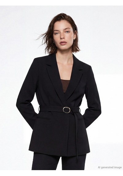 Lcw Vision Siyah Kemerli Krep Kadın Blazer Ceket