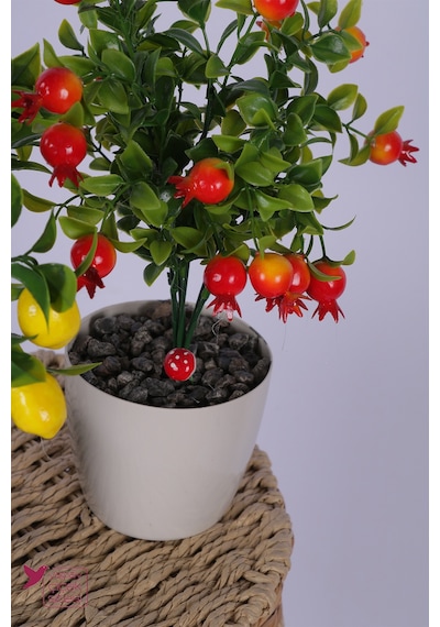 Yapay Çiçek Sitesi Plastik Saksıda Yapay Mini Limon & Nar Tanzimi 2 Li Set 33 Cm Çok Renkli