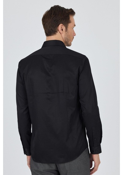İmza Siyah Sert Yaka Düz Classic Pamuklu Slim Fit Gömlek 1004250900 Siyah