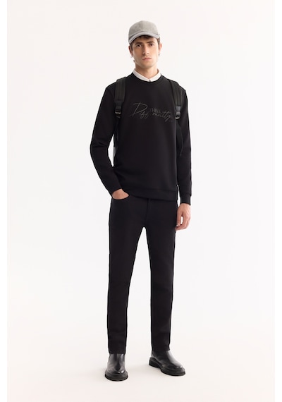 Avva Erkek Siyah Bisiklet Yaka Pamuklu Bi-stretch Baskılı Regular Fit Sweatshirt A52y1264