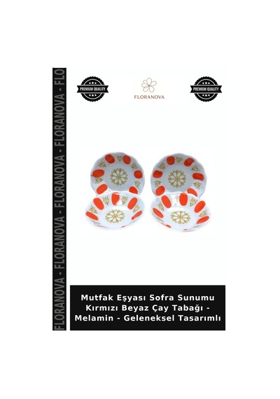 Mutfak Eşyası Sofra Sunumu Kırmızı Beyaz Çay Tabağı - Melamin - Geleneksel Tasarımlı Çok Renkli
