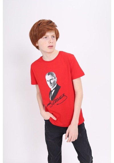 Toontoy Kids Toontoy Unisex Çocuk Atatürk Baskılı Tişört Kırmızı