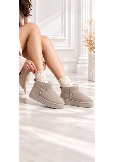 Dabab Shoes Kardelen Kadın Vizon Lüks Süet İçi Kürklü Sıcak Astarlı 5 Cm Kalın Tabanlı Kısa Bot Kar Botu