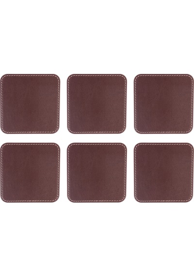 Bardak Altlığı,6 Lı Set,masaüstü Kare Cup Coaster,vegan Suni Deri,11x11 Cm.,bordo