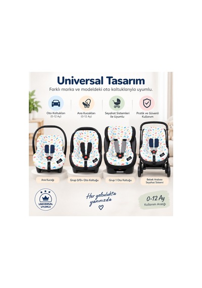 Pamuklu Bebek Oto Koltuğu Kılıfı - Oeko-tex Sertifikalı Universal Puset Kılıfı Terletmez Turna
