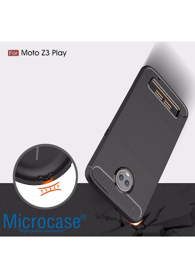 Motorola Moto Z3 Play Brushed Carbon Fiber Silikon Tpu Kılıf+Cam