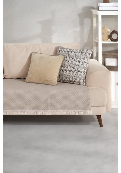 ZeynepTekstil Halfy Natural Pamuklu Koltuk Şalı Çekyat Örtüsü 100 x 210 Bej