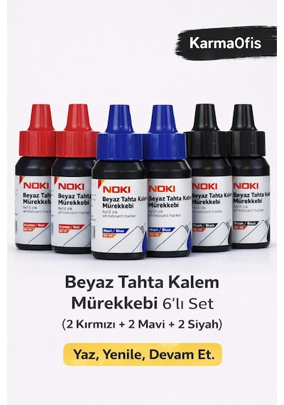 Beyaz Tahta Kalemi Mürekkep Seti 6 Mürekkep Çok Renkli6