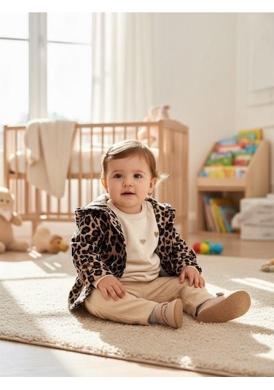 Zekids Kız Çocuk Leopar Desenli Ceketli 3'lü Takım-16376 Çok Renkli