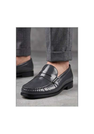 Crc Ayakkabı %100 Hakiki Deri Rugan Erkek Loafer - El İşçiliği Premium Klasik Ayakkabı - Burgundy Patent Gri