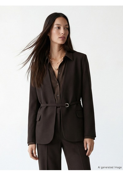 Lcw Studıo Kahverengi Beli Kemerli Kadın Blazer Ceket