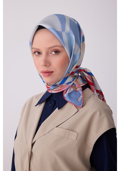 Obje Desen İpek Twill Eşarp - 2026 İlkbahar-yaz T 4300 Mavi