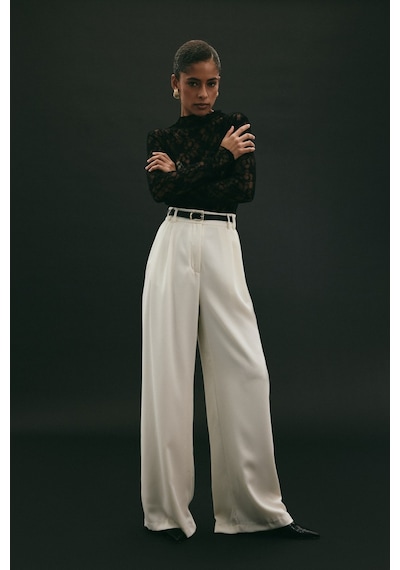Sateen Luna Krep Pantolon - Ekru-136967 Ekru