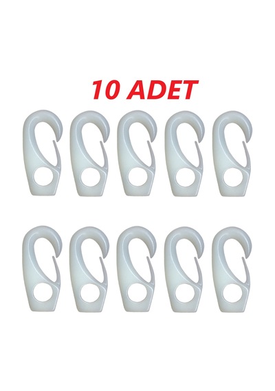 10'lu Plastik Halat Klips. 5mm. Plastik Kanca. Sealux. Beyaz