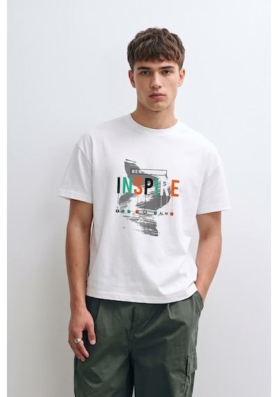 Markapia Man Erkek %100 Pamuk Bisiklet Yaka Yazı Baskılı T-shirt Beyaz L