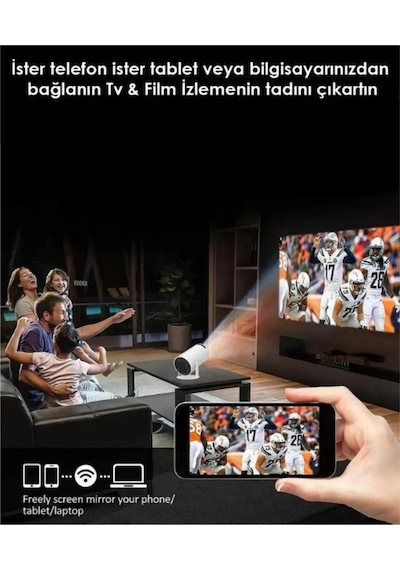 Lobo Beyaz Taşınabilir Sinema Projektörü 1280 720p Ev Sineması Bluetooth Android 11 Akıllı