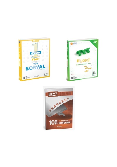 2027 2027 Üçdörtbeş Tyt Sosyal 1 Ayda Tüm + Biyoloji Soru + Anla Kazan Paragraf Deneme 3'lü Set