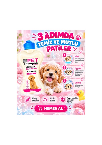 Puppy Yavru Köpek Şampuanı 400 Ml Hassas Ciltler İçin Nazik Temizlik Yumuşak Ve Parlak Tüy Görünümü