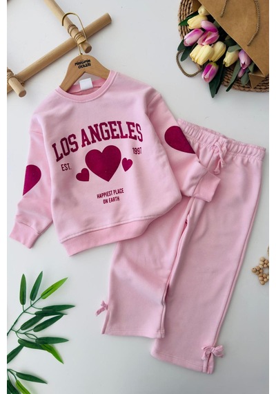 Miniğimin Cicileri Los Angeles Kalp Baskılı Renkli Kız Çocuk Takım - Pembe