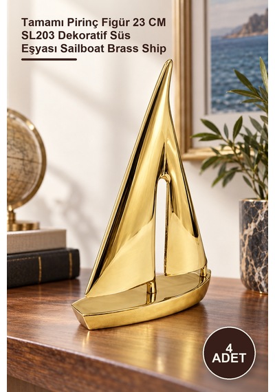 4 Adet Pirinç Yelken Gemi Tamamı Pirinç Figür 23 Cm Sl203 Dekoratif Süs Eşyası Sailboat Brass Ship