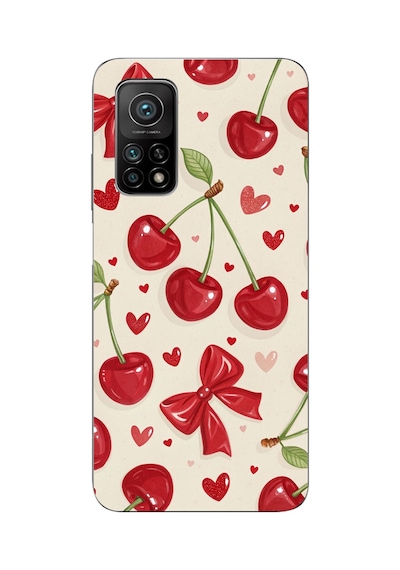 Xiaomi Mi 10t-10t Pro Uyumlu İraz, Kırmızı Kurdele Ve Kalp Baskılı Silikon Kılıf Renkli