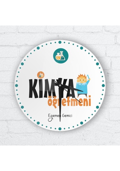Kişiye Özel Kimya Öğretmeni Cam Duvar Saati Çok Renkli