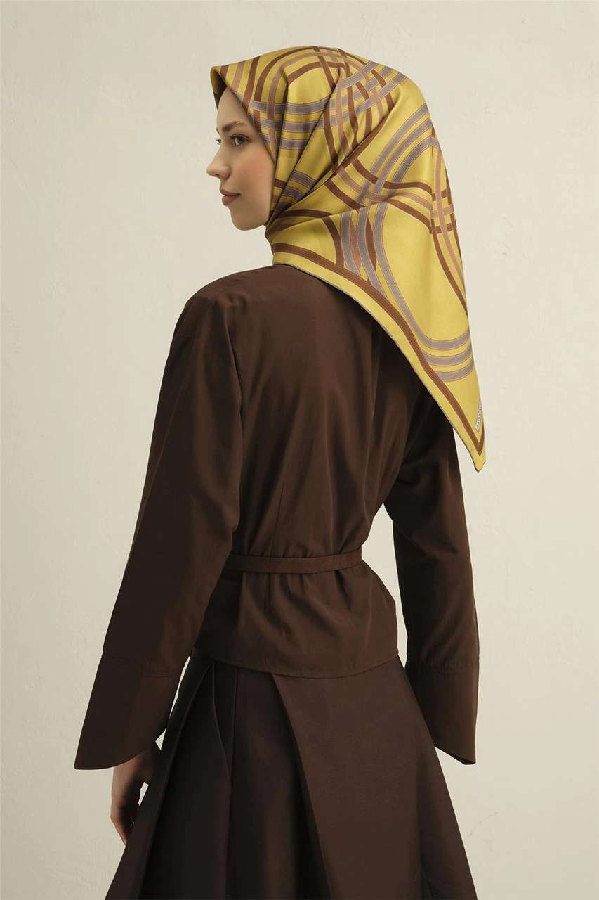 Armine Klasik Desenli Saf İpek Twill Eşarp 9333d 56 Yeşil