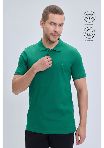 Hatemoğlu Regular Fit Pamuk Polo Yaka Erkek Tişört Yeşil